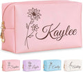 Personalized Makeup Bag with Name & Birth Flower, Custom Leather Cosmetic Bags for Women, Customized Travel Toiletry Bag Gifts for Bridesmaid Wedding