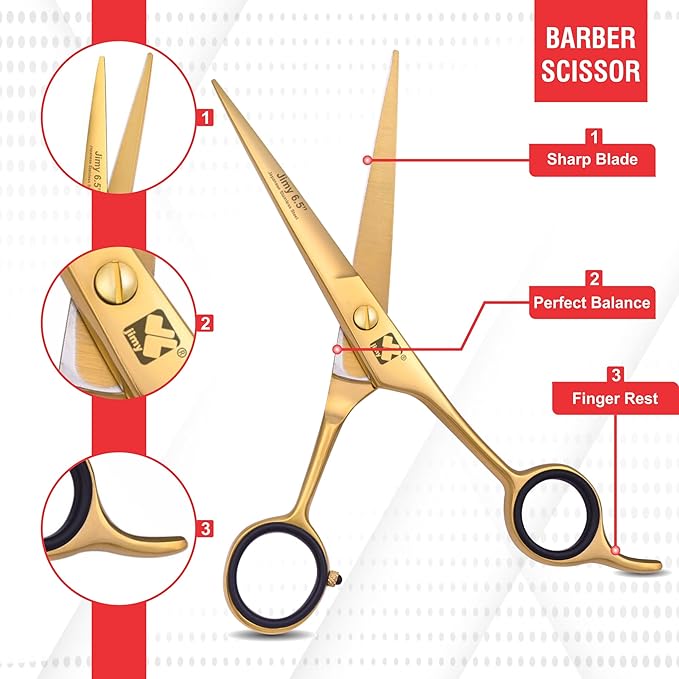 Jimy 6.5" Hair Scissors Professional – Ultra Sharp Razor Edge Stainless-Steel Scissors to Cut Hair – Ergonomic Design Salon Quality Hair Shears for Men, Women & Barbers