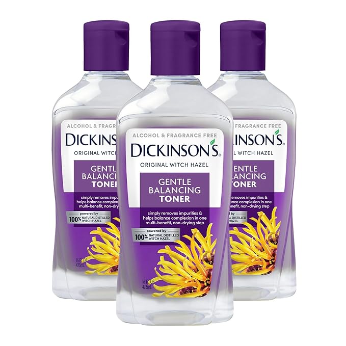 Dickinson's Original Witch Hazel Gentle Balancing Toner, 100% Natural Distilled Witch Hazel, Alcohol & Fragrance Free, Cleans Pores, Calms & Refines Skin, 16 Fl Oz, 3 Count