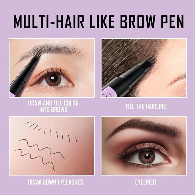 LAVONE Eyebrow Pencil, 2-In-1 Waterproof Eyebrow Pen, with 3 Tip Microblading Eyebrow Pen and Ultra-Precise Brow Pencil, Dual-ended Eyebrow Brush, for Eyebrow Makeup - Medium Brown
