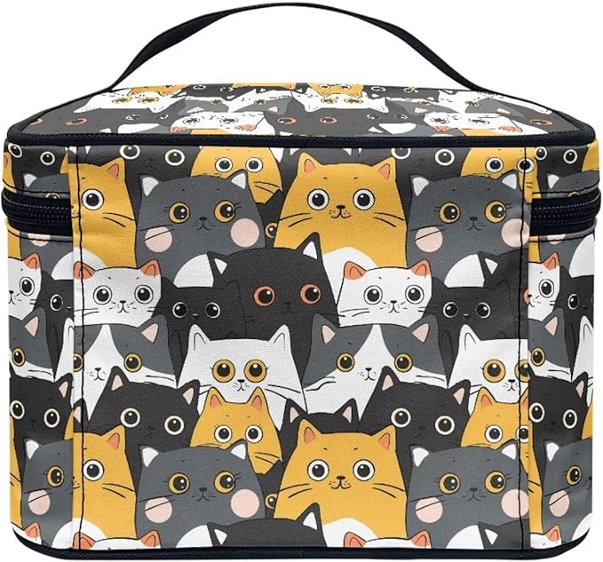JoyLamoria Cute Cat Print Makeup Bag Pouch Cosmetic Bag Toiletry Bag Desk Cosmetics Pouch Storage Decor