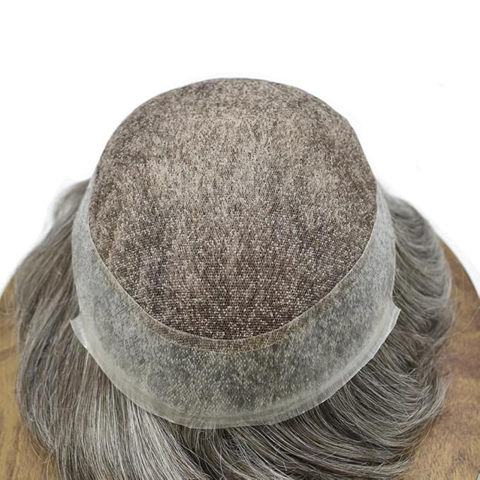 FACE MIRACLE Mens Toupee Lace Front Hairpieces Soft Human Hair Replacement System Natural Hairline Toupee for Men French Lace Mens hair Units 8"X10" #350 3# DARK BROWN WITH 50% SYNTHETIC GREY