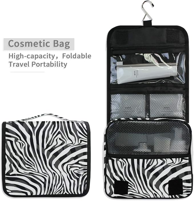 Hanging Travel Toiletry Bag Zebra Print Portable Makeup Organizer Cosmetic Bag Toiletry Kit for Women & Man
