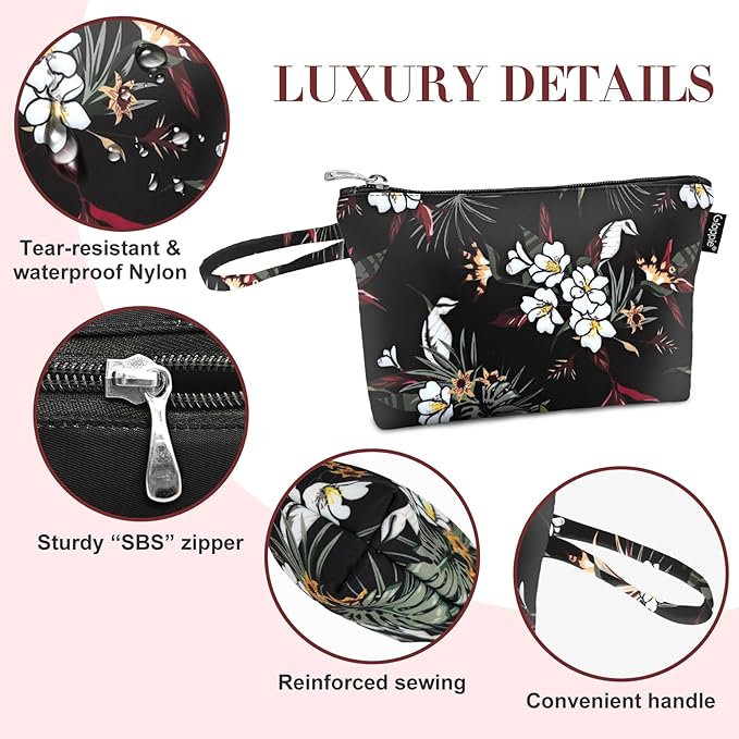 Gloppie Makeup Bag Small Cosmetic Bag for Purse Portable Travel Makeup Pouch for Women White Flower
