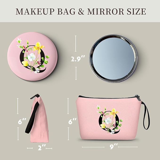 Birthday Thank You Appreciation Monogrammed Gifts for Mom Aunt Teacher Sister Friend Coworkers Bride Bridesmaid Makeup Cosmetic Bag with Mirror Mothers Day Christmas Graduation Q