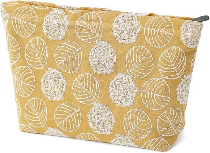 Floral Cotton Embroidered Makeup Bag - Large Capacity Travel Cosmetic Pouch & Toiletry Organizer with Zipper, Perfect for Daily Use, Makeup Storage, or Gift Ideas