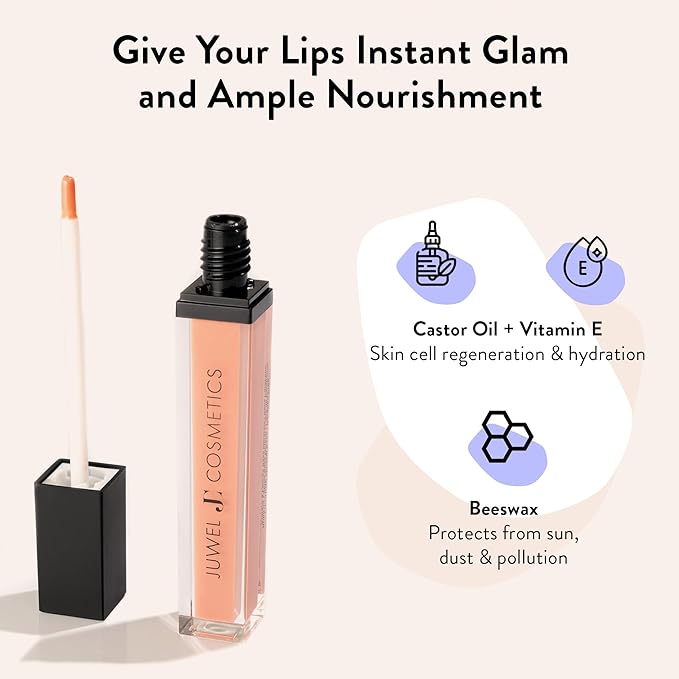 Juwel Cosmetics Luminizing Lip Gloss – Hydrating & Moisturizing for Dry Lips with Beeswax, Castor Oil & Vitamin E, Smooth Finish Tinted Lip Gloss for Women, Vegan, Booty