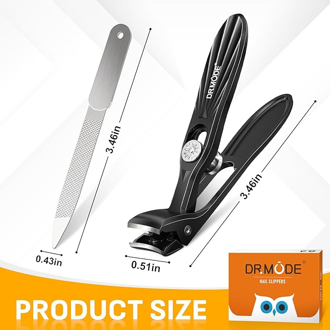 DRMODE Nail Clippers for Men Thick Nails, Angled Head Toe Nail Clippers for Thick Nails for Seniors, Wide Jaw Opening Toenail Clippers Heavy Duty Fingernail Clipper with Catcher Long Handle - Black