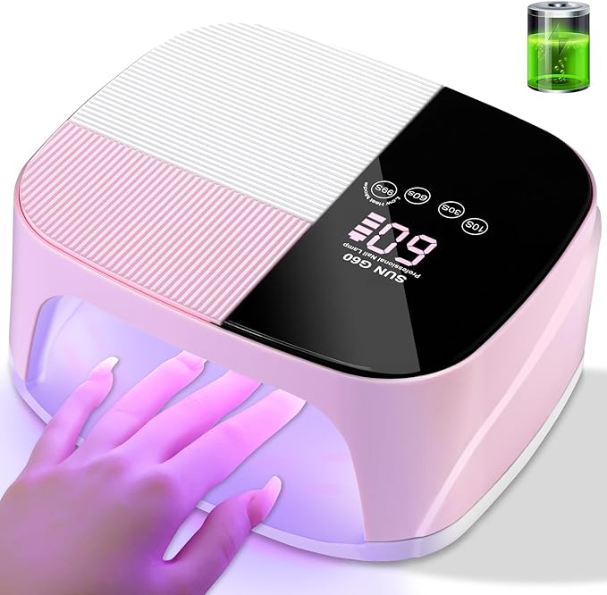 LIMEGIRL UV LED Nail Lamp Kit for Gel Polish Professional Fast Curing Pink Dryer Light Set with 45PCS Lamp Beads and Gloves and Auto Sensor Cordless Rechargeable Nail Art Cure Machine for Manicure