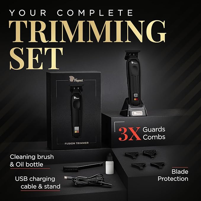 Fagaci Professional Zero Gapped Trimmer for Men, 5X Longer Sharpness Cordless Beard Trimmer for Men, T Liners Professional Trimmers for Barbers with Brushless Motor, Zero Gap Trimmers Barber T Blade