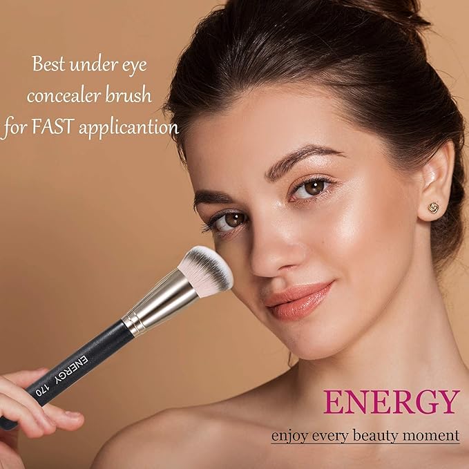 ENERGY Foundation Brush for Liquid Makeup Professional Synthetic Bronzer Brush for Full Coverage Cream Powder Cosmetics Blending Buffing Contouring Vegan application tool 170