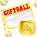 Hillban 2 Pcs Softball Gifts for Girls Snack Goodie Bags Stuff Softball Accessories for Women Makeup Cosmetic Bags Toiletry Zipper Clear Pouch Chenille Letter Travel Purse Sport Party Storage Case