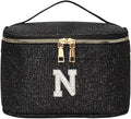 EURYNOME Makeup Bag with Custom Letter N, Water-Resistant Travel Organizer Pouch, (8.3x5.1x5.1 Inch) Cosmetic Case for Women