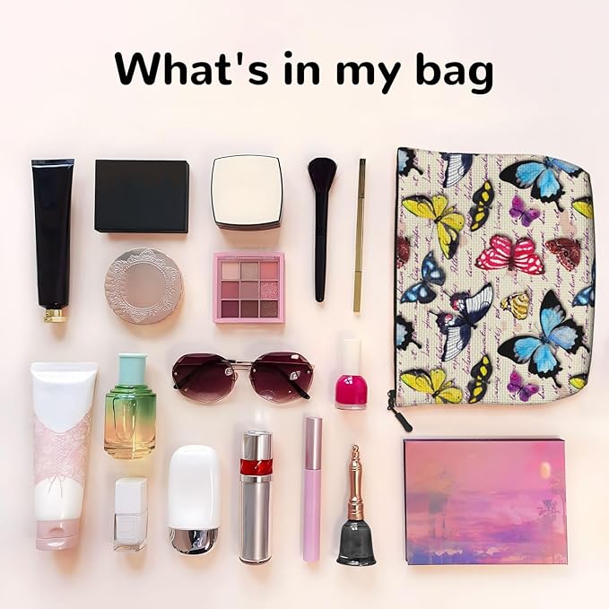 MOLAIGIN Butterfly Beautiful Vintage Butterflies Cosmetic Bag For Women, Travel Makeup Bag, Toiletry Zipper Bag, Large Capacity Aesthetic Cases