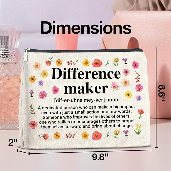 Difference Maker Gifts Makeup Bag, Thank You Appreciation Gifts for Women Teacher Boss Leader Coworker, Difference Maker Definition Zipper Makeup Pouch