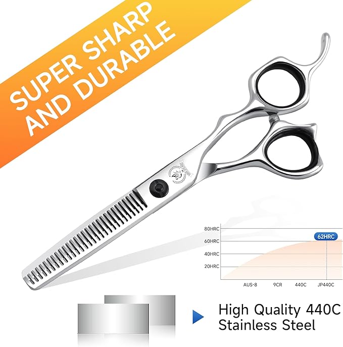 Fenice Peak Professional Hair Thinning Scissors 5.5'' Barber Texturizing Shears with Sharp Razor Edge 440C Thinner Hair Scissors with Ergonomic Design for Salon and Home User.