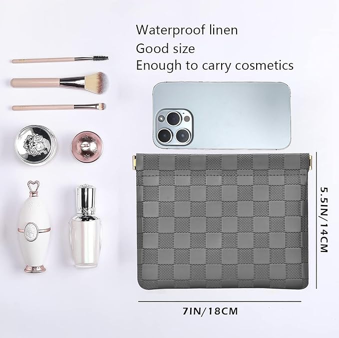 Leather Pocket Cosmetic Bag for Purse,Coin Purse Lipstick Cosmetic Accessories Organizer, Travel Kit Storage Pouch,Waterproof Portable No Zipper Self-closing