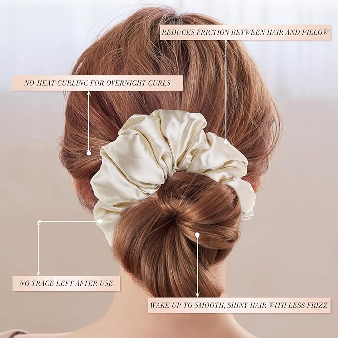 3Pcs Large Satin Hair Scrunchies, Pillow Satin Scrunchies for Thick Curls Hair Silk Sleepy Hair Tie Stocking Stuffers for Teen Girls