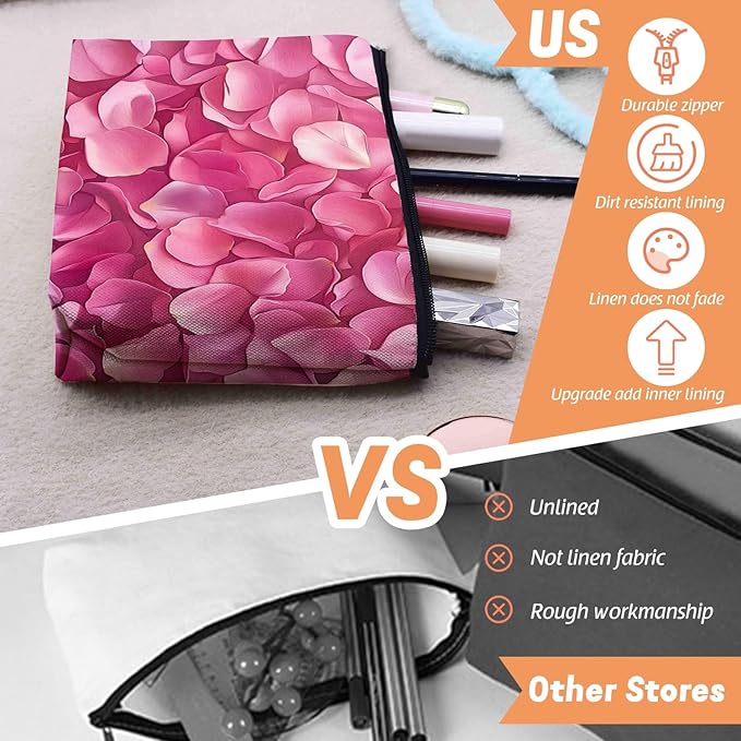 Cosmetic Bags Travel Makeup Toilet Case Waterproof Pouch for Women Girls 6.7X9.45inches - Pink Petals in A Layered Composition