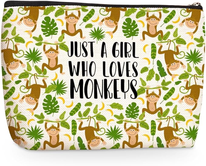 Cute Monkey Print Makeup Bag Monkey Gifts Cosmetic Travel Bag Monkey Accessories Decor Stuff for Animal Monkeys Lovers Women Girls Sister Best Friend Mom Funny Skincare Bags for Christmas Birthday