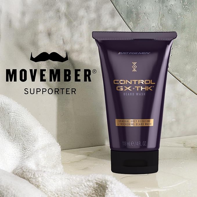 Just for Men Control GX + THK Thickening Beard Wash with Grey Reduction, Alpha Keratin Helps Beard Growth, Thickens Hair Up to 20%, Works with Every Hair Texture, 4 oz