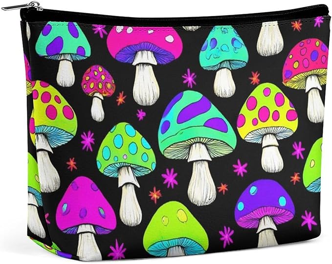 Fashion Zipper Cosmetic Case, Portable Makeup Case, Personality Toiletry Bag, Travel Cosmetic Toiletry Bag Trippy Magic Neon Mushrooms