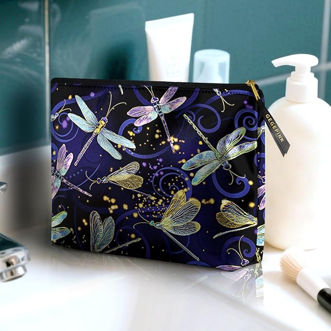 Cute Makeup Bag for Purse Waterproof Cosmetic Bags for Women Funny Smooth Zipper Travel Toiletry Pouch 10X8 Inches-Dragonfly Makeup pouch