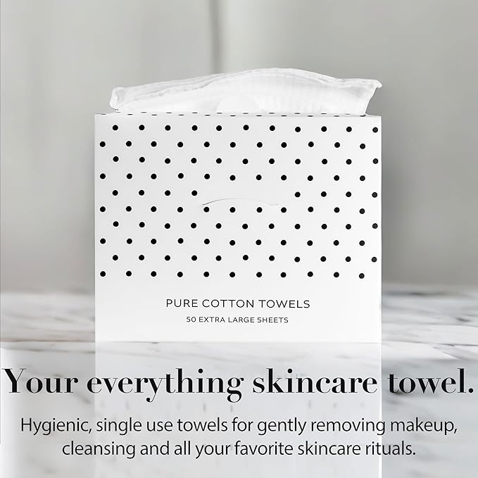 Cotton Towels | Disposable Face and Makeup Wipes | Natural, Biodegradable | Plant Based Facial Towelettes | Ideal for Sensitive Acne Prone Skin, Travel, Baby Care, 50 Ct, 1 Pk