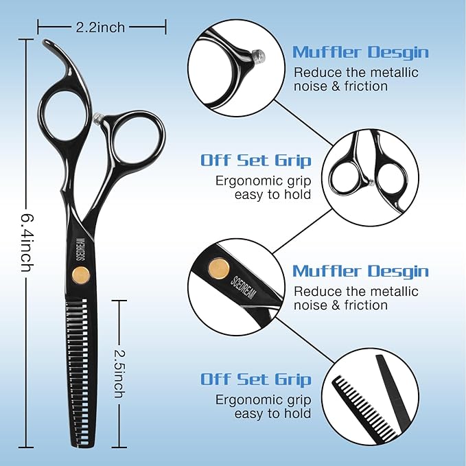 11-Piece Hair Cutting Scissors Kit - Professional Set with Thinning Scissors, Comb, Cape, Clips, Brush, Leather Bag for Barber, Salon, Home