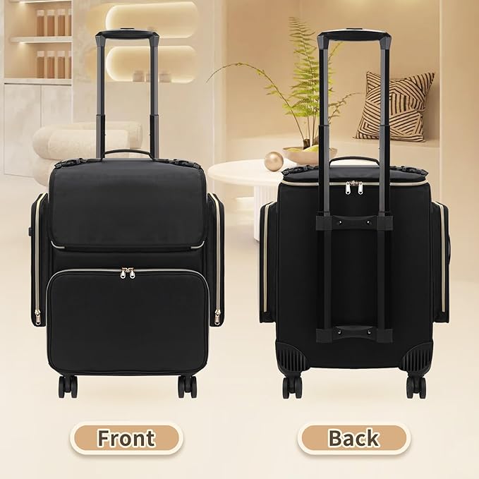 OCHEAL Hairstylist Traveling Case with a Large Makeup Travel Case for Hairstylist, Hairdresser Bag with Detachable Pouch,360° Rotatable Wheelsfor Hairdressing Tool Organizer