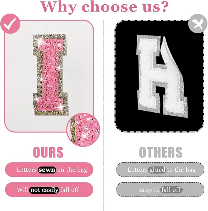 Initial Letter Patch Makeup Bag, Small Preppy A-Z Glitter Letter Cosmetic Bag, PU Leather Waterproof Travel Toiletry Bag, Cute Make Up Pouch Personalized Monogrammed Gift for Women Teen Girls