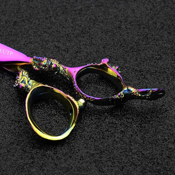 Professional 6.0 Inch Rainbow color Dragon Handle 440C Salon Hair Cutting Shear Thinning scissors, Perfect for Barber Stylist and Home Use(Cutting scissors)