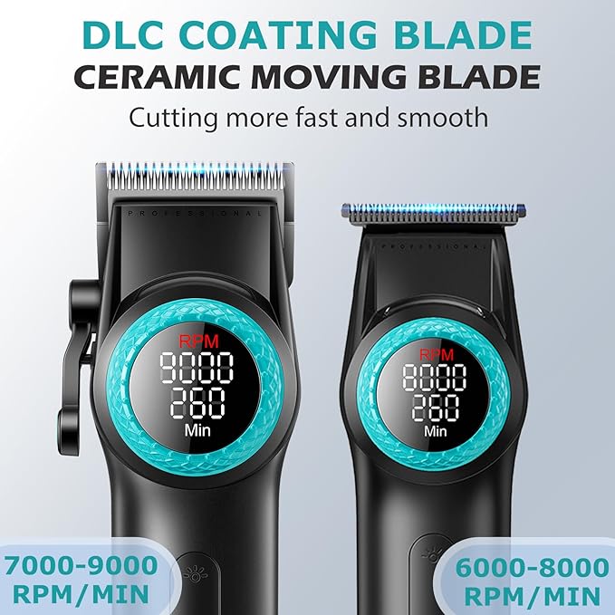 VGR 001 & 977 Professional Hair Clippers for Men, Cordless Barber Clippers and Zero Gap Trimmers Set, DLC Coating Blade Hair Cutting Kit with LED Display, USB Rechargeable Barber Set(Black)