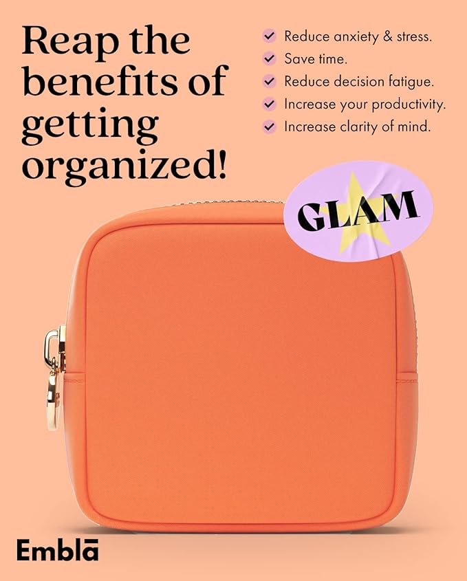 Embla Makeup Bag Travel Cosmetics Pouch and Toiletry Bag, Nylon Zipper Pouch Purse, Cute Make Up Organizer Storage Tote for Women Girls, Waterproof Travel Skincare Case, Small Makeup Bags, Peach