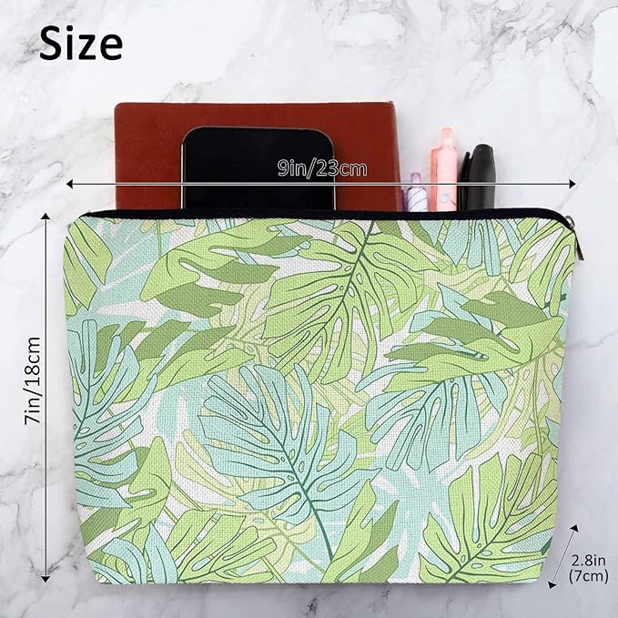 Palm Leaves Makeup Organizer Bag Cosmetic Bag For Men Women, Tropical Beach Palm Leaf Floral Travel Toiletry Bag Flax Makeup Bags Purse Business Makeup Pouch For Toiletries Cosmetics Green