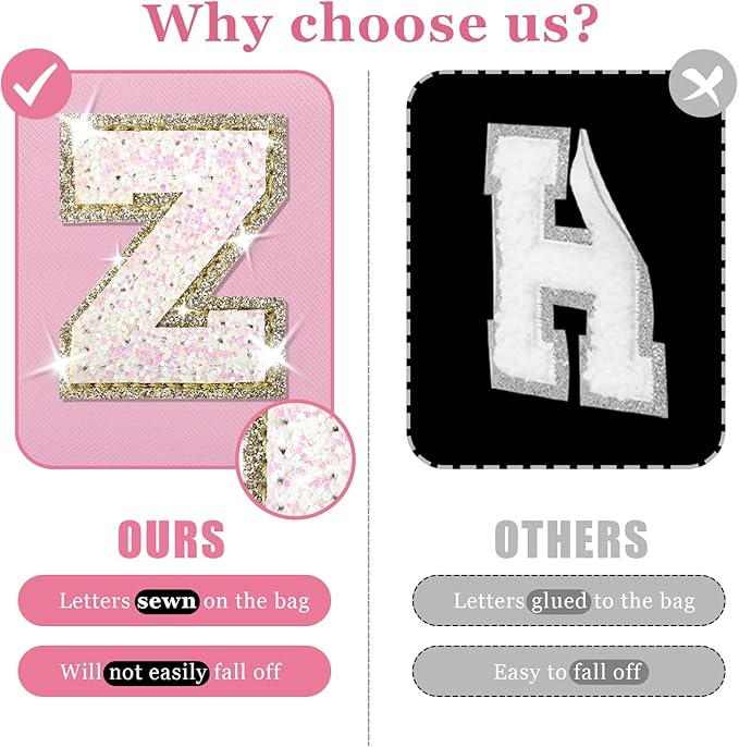 Initial Letter Patch Makeup Bag, Preppy Glitter Pouch Cosmetic Bag, Small PU Travel Toiletry Bag Zipper, Personalized Monogrammed Gift for Friends, Sisters & Teens (Letter Z)