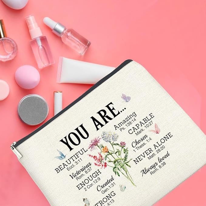 Religious Makeup Bag Motivational Christian Gifts You Are Beautiful Cosmetic Bag Zipper Makeup Pouch