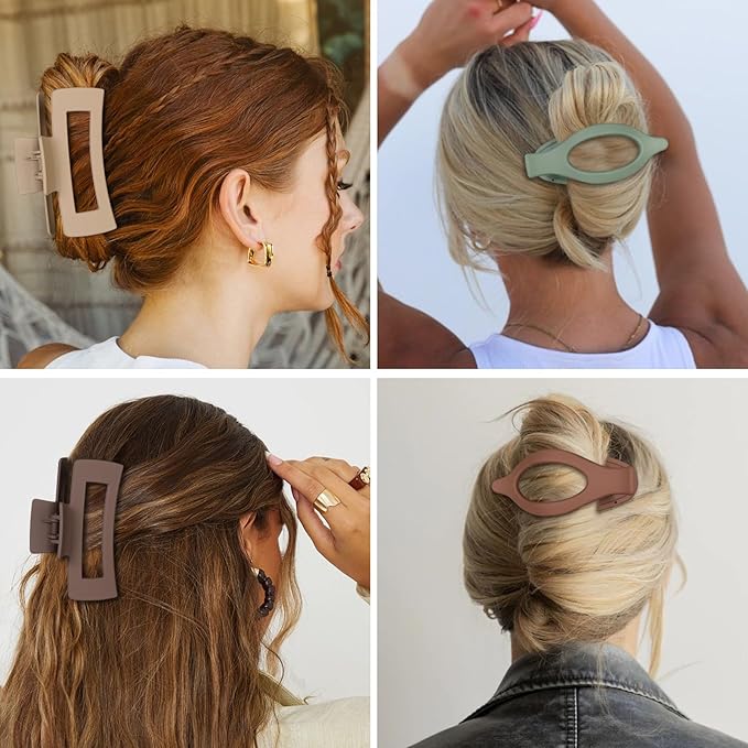 Hair Clips for Women 4.3 Inch Large Hair Claw Clips 8 pcs Square Claw Clips & Flat Hair Clips for Thick or Thin Hair French Concord Hair Barrettes Alligator Hair Accessories for Women (Basic)