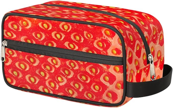 Strawberry Print Travel Toiletry Bag for Women Men Lightweight Cosmetic Makeup Bag Organizer Waterproof Shaving Bag Dopp Kit with Large Capacity for Toiletries and Shaving Accessories