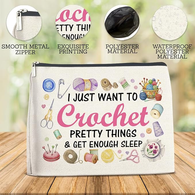 Crochet Gifts Makeup Bag for Crocheters Knitters, Crochet Lovers Knitting Gifts for Women Mom Grandma Cosmetic Bag with Zipper Travel Toiletry Pouch for Purse
