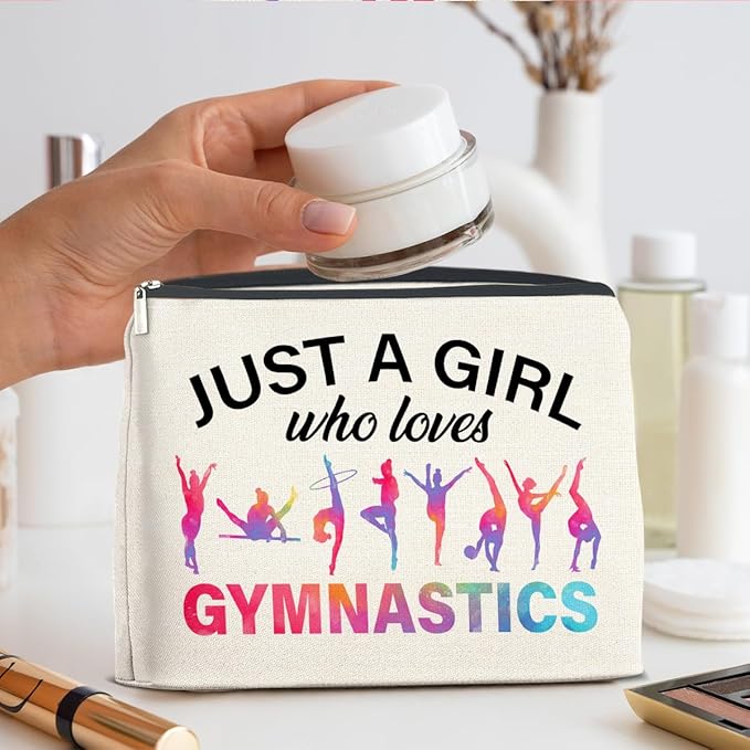 Gymnastics Gifts Makeup Bag Gymnastics Gifts for Women Cheerleader Gymnast Cosmetic Bag Just a Girl Who Loves Gymnastics Zipper Makeup Pouch Gift