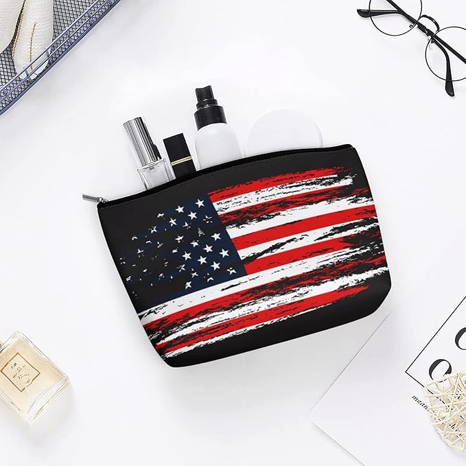 Vintage Retro American Flag Art Toiletry Bag Holder Portable Gift for Girls Women Large Capacity Travel Makeup Train Case for Cosmetics Digital Accessories Fashion Travel Bag