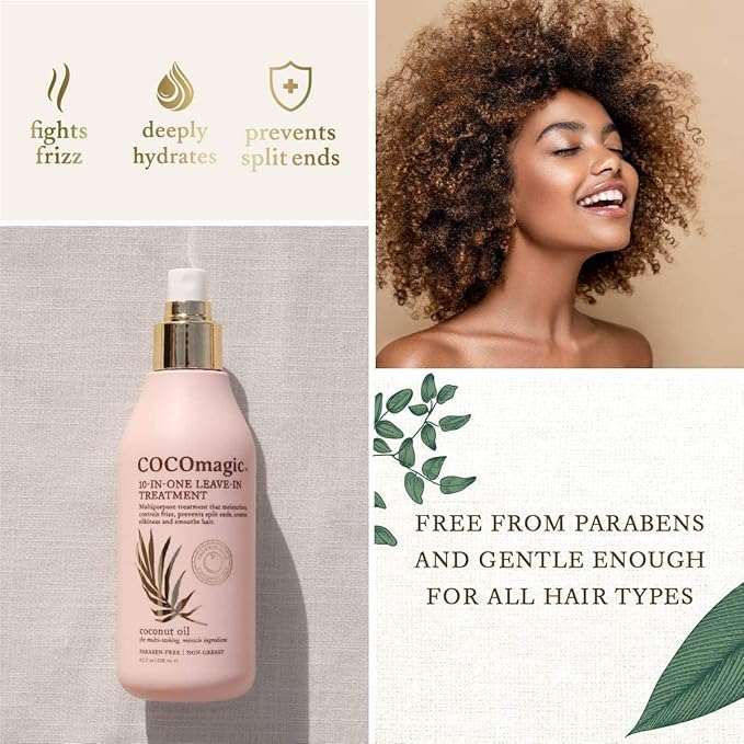 Cocomagic 10-in-1 Leave-in Hair Treatment with Coconut Oil | Hydrate, Detangle, Prevent Frizz | Smooths, Creates Silkiness | Gentle for All Hair Types | Paraben Free, Made in USA (8 Oz, 2 Pack)