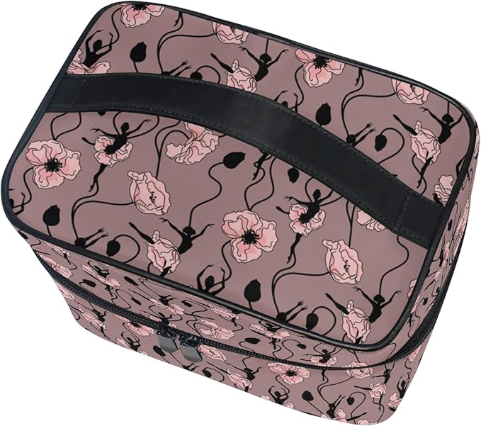 Makeup Bag, Poppy Flower Dancing Girl Travel Makeup Organizer Bag Cosmetic Cases Toiletry Bags for Girl Women Ladies