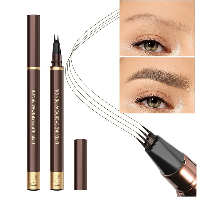 2 Pack Eyebrow Pen, Waterproof Microblading Eyebrow Pencil, 4 Tip Precise Eye Brow Makeup Pen for Women to Effortlessly Create Hair Like Natural Brows, Non Dry Out and Last All Day (Medium Brown)