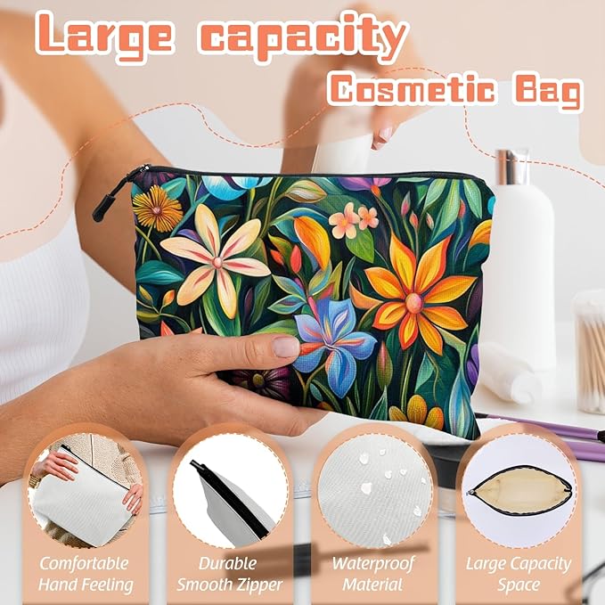 Cosmetic Bags Travel Makeup Toilet Case Waterproof Pouch for Women Girls 6.7X9.45inches - Color - Rich Painting of Diverse Flowers