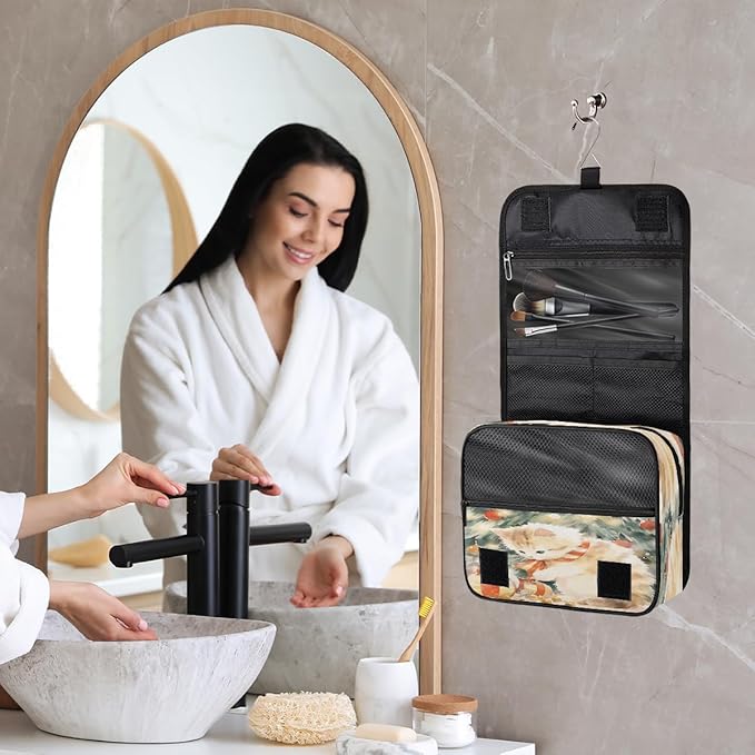 Travel Toiletry Bag for Women & Men Cute Animal Cat Art Hanging Cosmetic Organizer Portable Waterproof Makeup Case Make Up Bag with Compartments Travel Essentials for Bathroom Shower