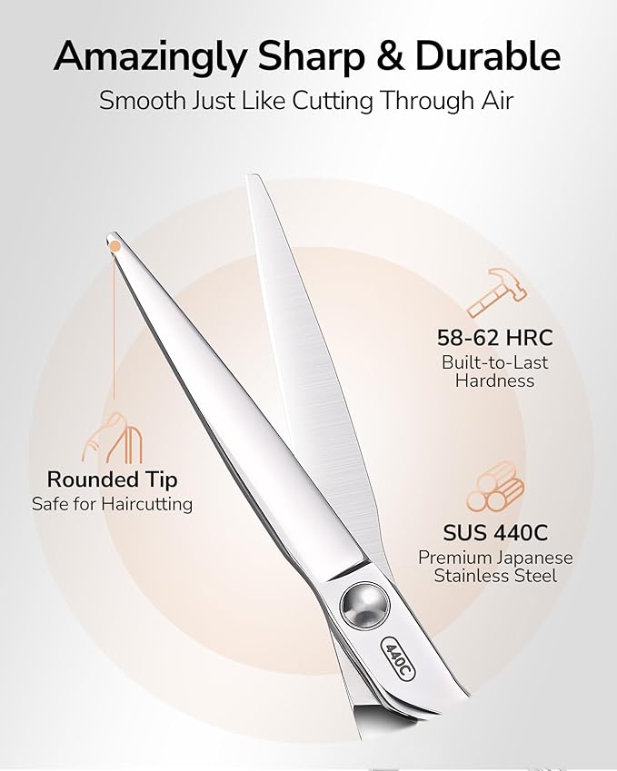 ULG Professional Hair Cutting Scissors & Shears, 6.5" 440C Japanese Stainless Steel Barber Scissors, Hand-Honed Razor Sharp Blades & Ergonomic Offset Handle for Salon & Home Use