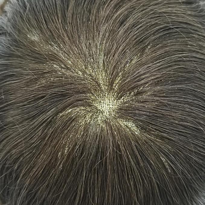 French Lace Mens Toupee Hairpieces Soft Human Hair Replacement System Natural Hairline Toupee for Men Lace Center with Poly V-Looped Man hair Units 8"X10" 4# MEDIUM BROWN