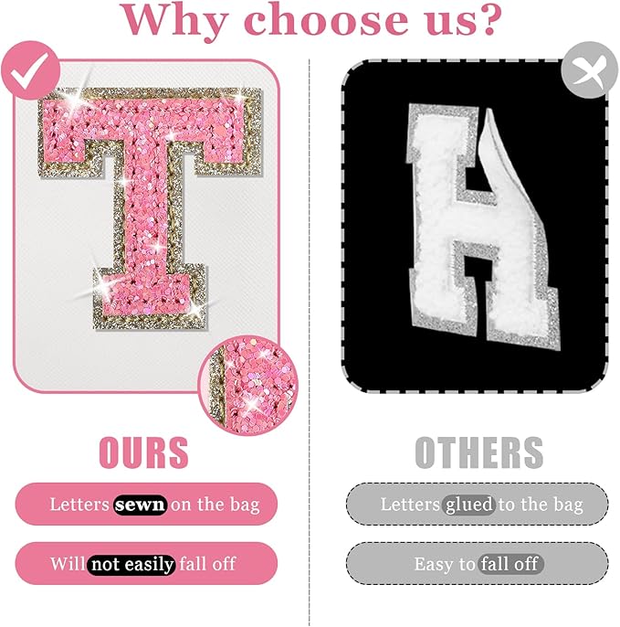Personalized Initial Letter Makeup Bag, Small Preppy Glitter Cosmetic Pouch PU Waterproof Zipper Travel Toiletry Bag, Unique Patch Makeup Organizer Gift for Women Teen Girls(Letter T)